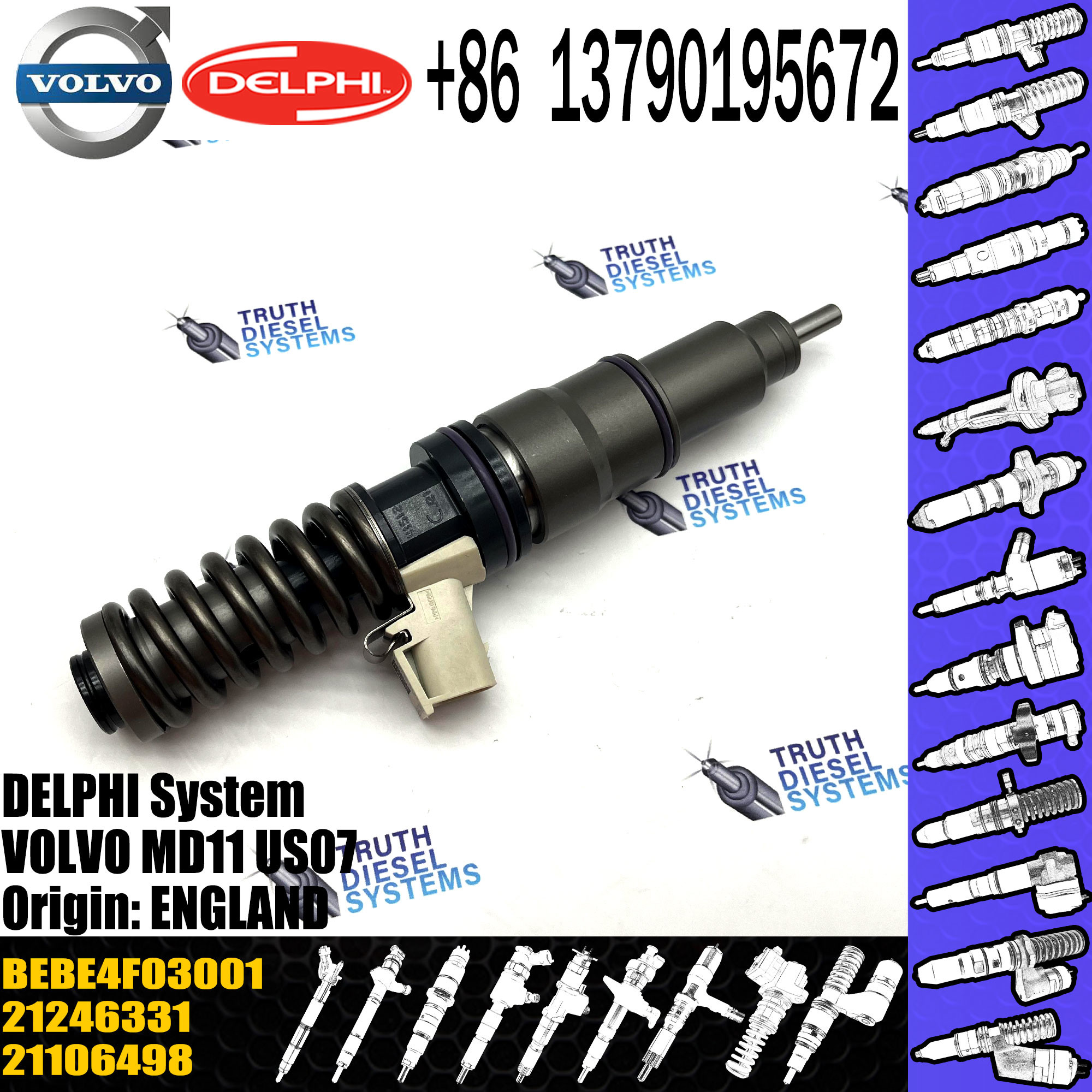 Hot selling high quality fuel injector assembly 85013144 BEBE4F00001 BEBE4F03001 for VOL MD11 US07