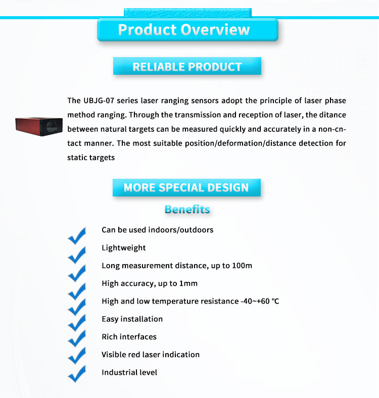 Customizable UNIVO UBJG-07Y Mini Protective Lidar Sensor for 0-100m Distance Measurement