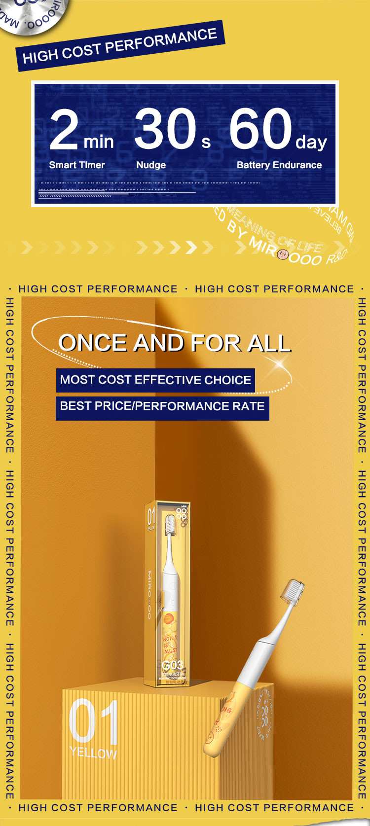 Rechargeable Oral Care Electric Toothbrush IPX7 Waterproof For Adults Teens