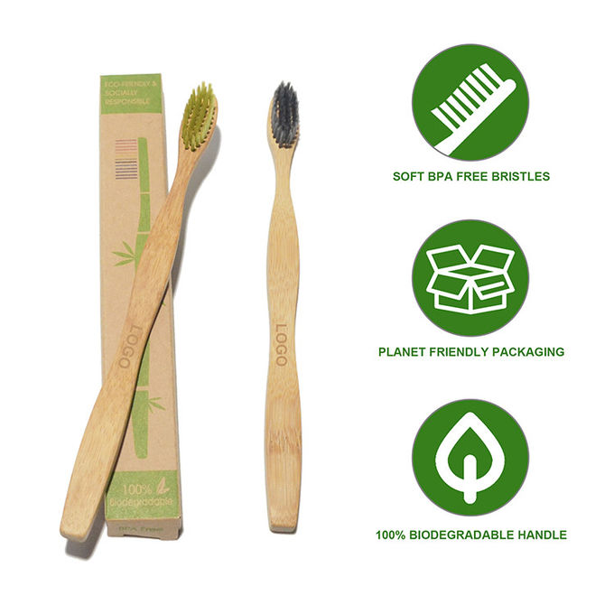 Plastic Free Charcoal Infused Bamboo Toothbrush Recyclable Round Bamboo Toothbrush