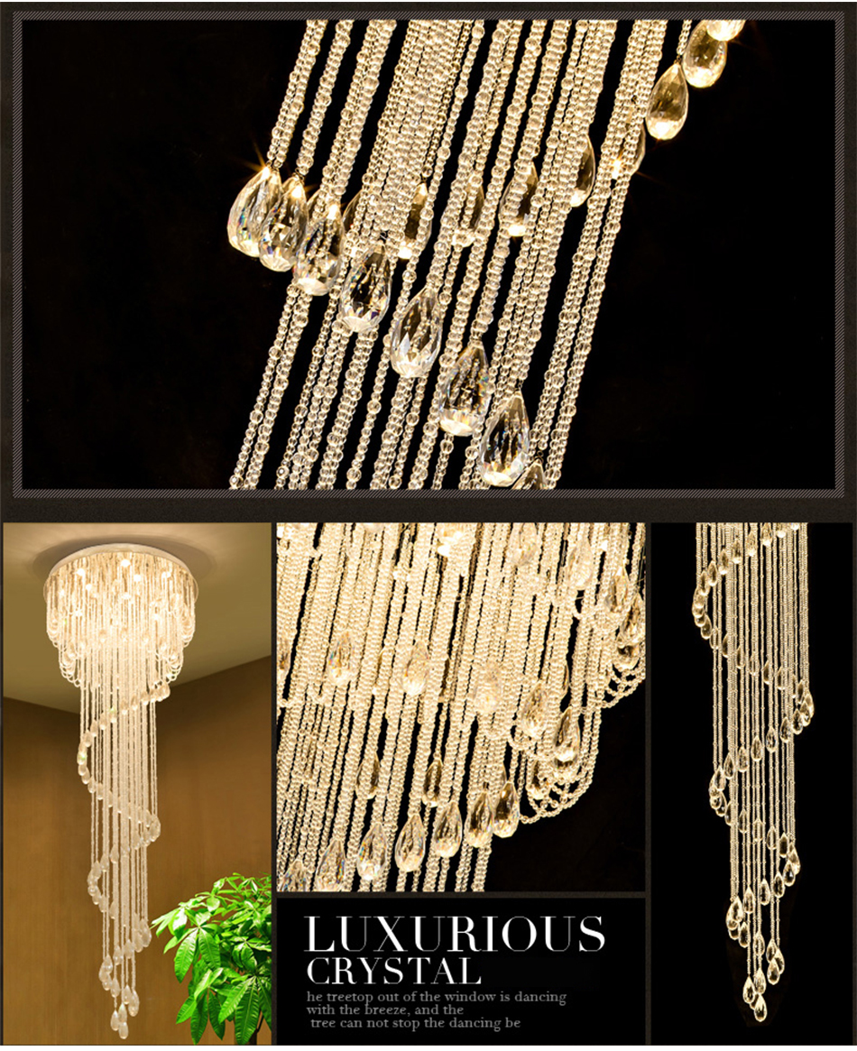 Modern Double Spiral Staircase Lustre Crystal ceiling lights for entrance hallway(WH-NC-54)