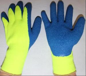 China Hi Vis Safety Gloves Latex Acrylic Terry Brushed Glove Blue Latex Palm Coated Gloves wholesale