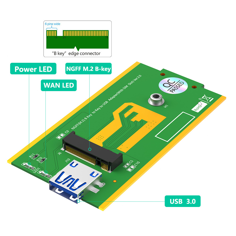 NGFF(M.2) To USB Adapter With SIM Card Slot For WWAN/LTE/4G Module