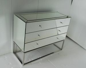 China Stainless Steel Base Mirrored Cabinet Chest , Antique Mirror Table 3 Drawers Chest wholesale