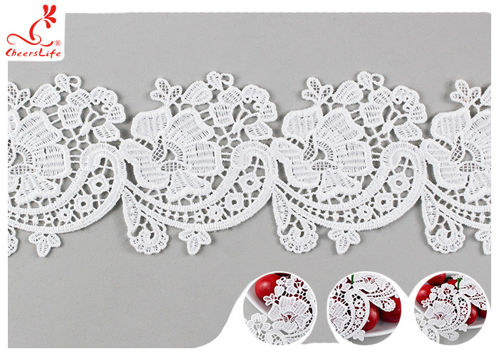 6CM Fancy Water Soluble Chemical Lace Trim With Heavy Embroidery SGS Verified