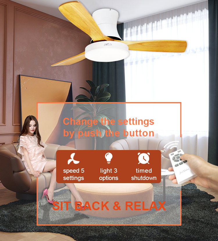 Modern Nordic Style 48 Inch 3 Wooden Blades Ceiling Fan with LED Light Energy Saving