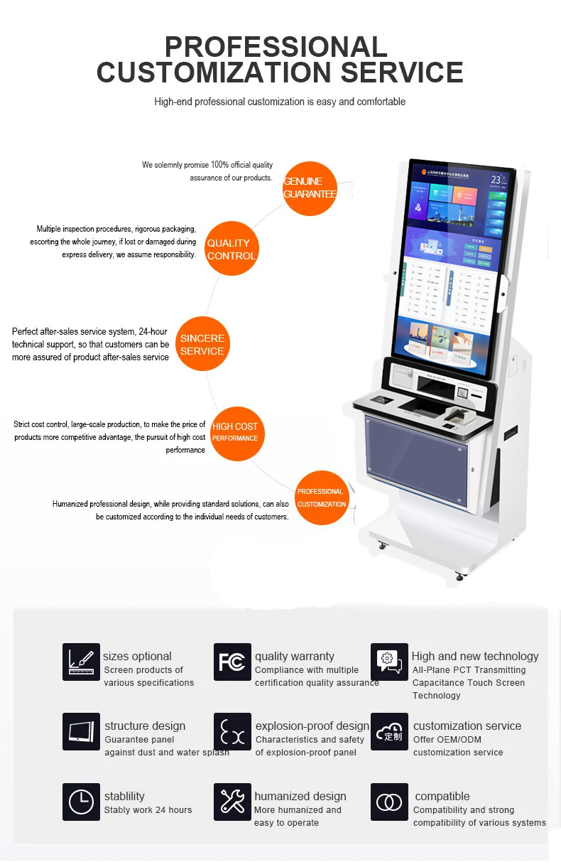 Self-Service Kiosk Touch Screen Industrial Lcd Screen Ticket Multifunction Self Service Report Collect Terminal Kiosk