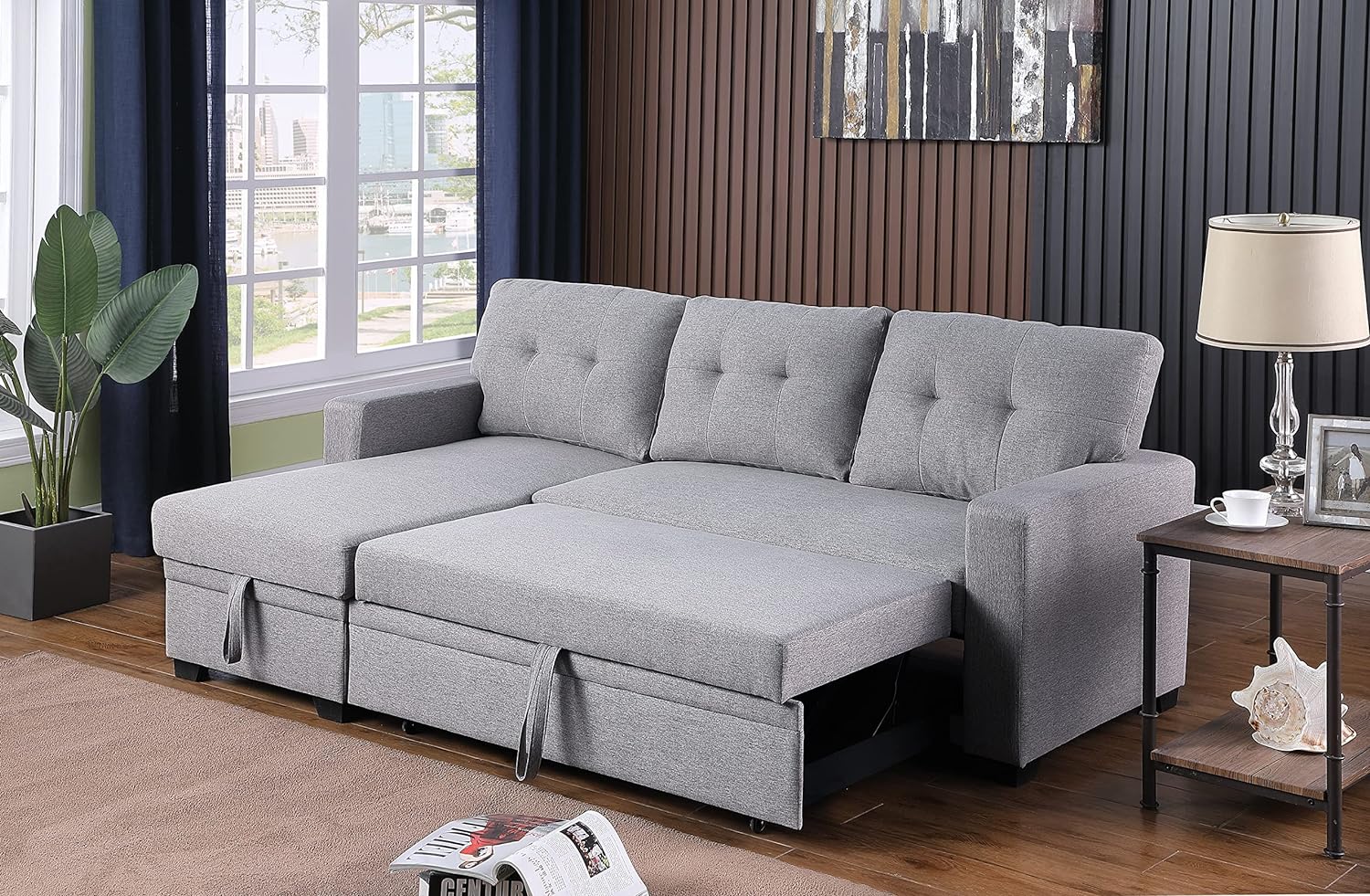 Mail Packing All Weather Fabric L Shape Sectional Sofa Bed Lounge Set with Cushions