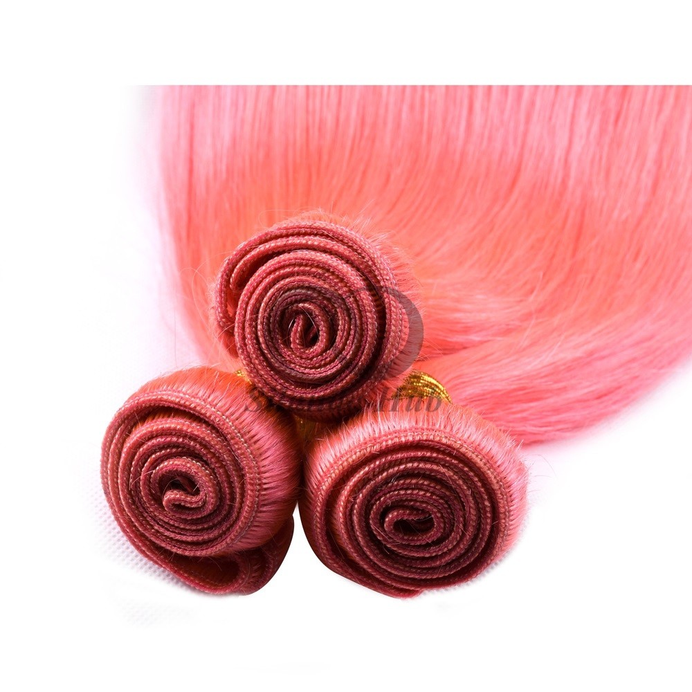 Pink Straight Remy Human Hair Bundles Sew In Weave Bundles Brazilian Bundle Deals