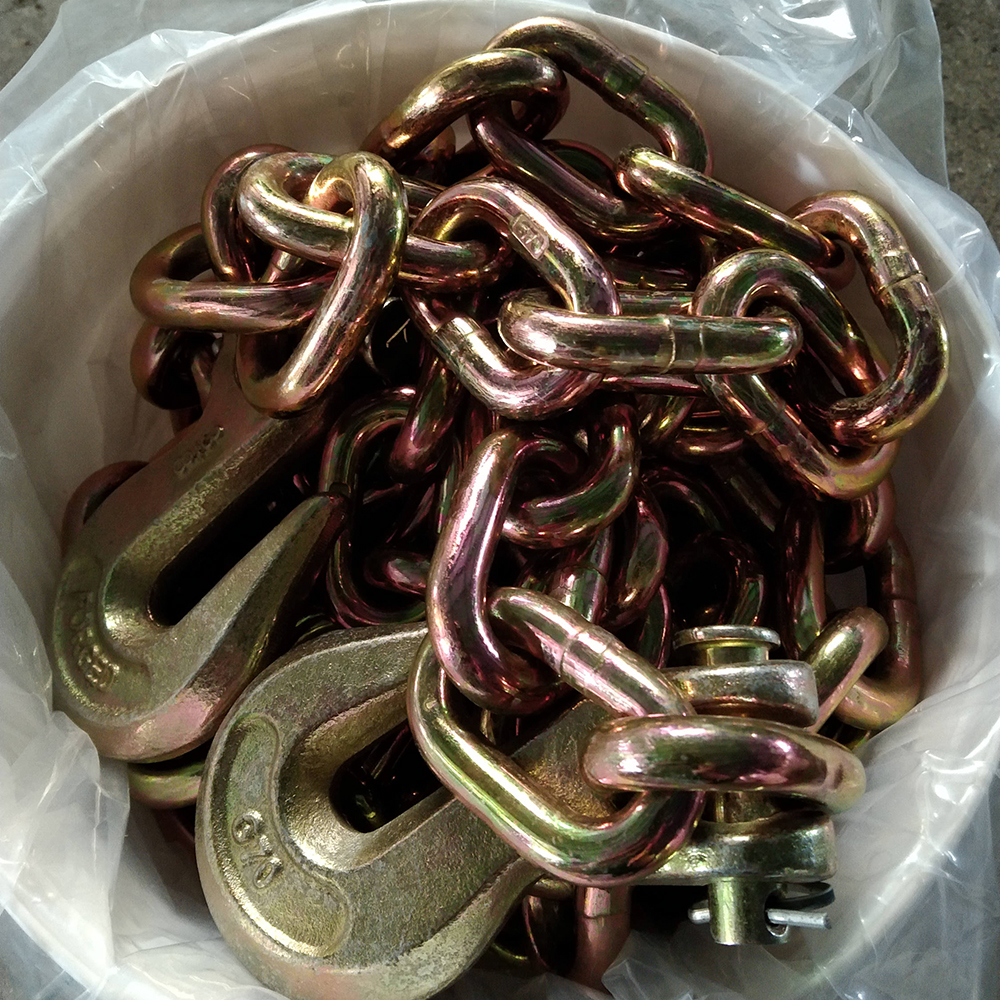 Standard 3/8"x 15 Links Zinc Yellow Plated Link Chain Grade 70 Chain with Double Clevis