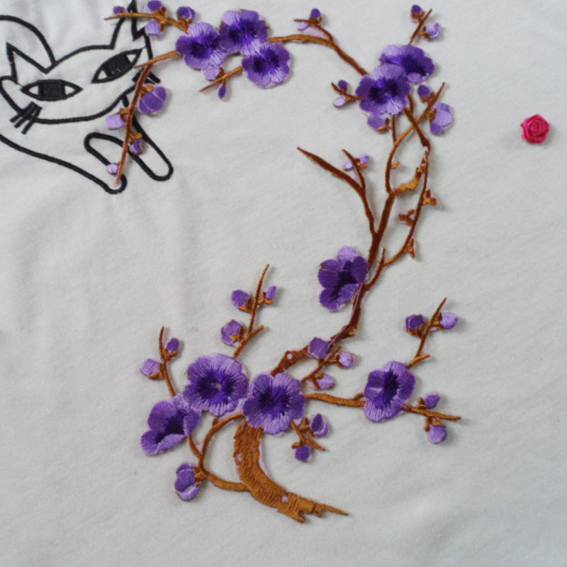 Hot Fix Motif Wintersweet Embroidery Lace Flower China Nation Style