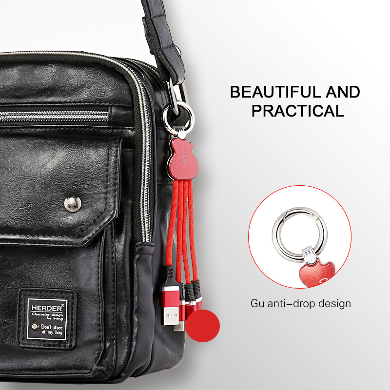 Sync 3 In 1 Keychain Cable For Samsung 2.4 A USB Cable IOS Android