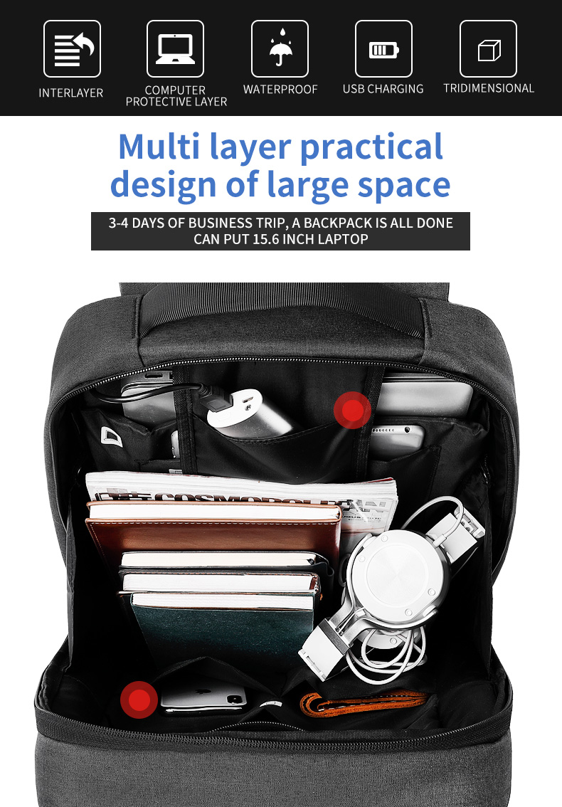 Factory high quality new men's backpack custom logo large capacity waterproof anti theft business Laptop Backpack