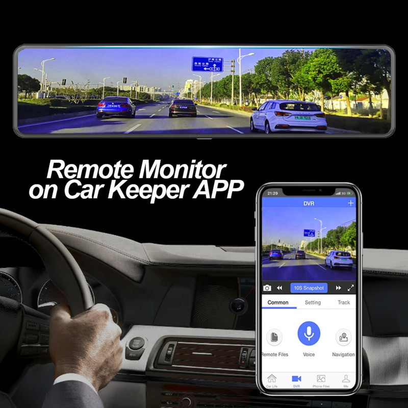 Rearview Mirror Car DVR Motion Activated Dashcam Video Recorder FHD1080P Dual Lens