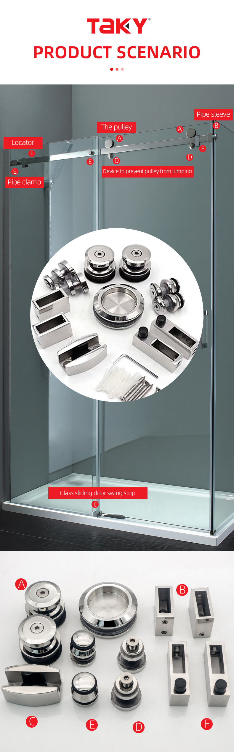 Durable SS304 Sliding Kits Shower Room Highly Resistant to Corrosion Glass Door System