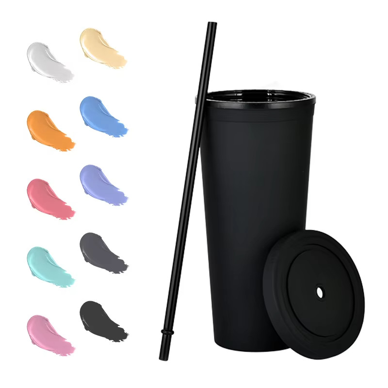 Fashion Candy Color 450ml Water Bottle Insulated Double Wall Plastic Water Bottle With Straw For Milk Lightweight Customized Color And Logo