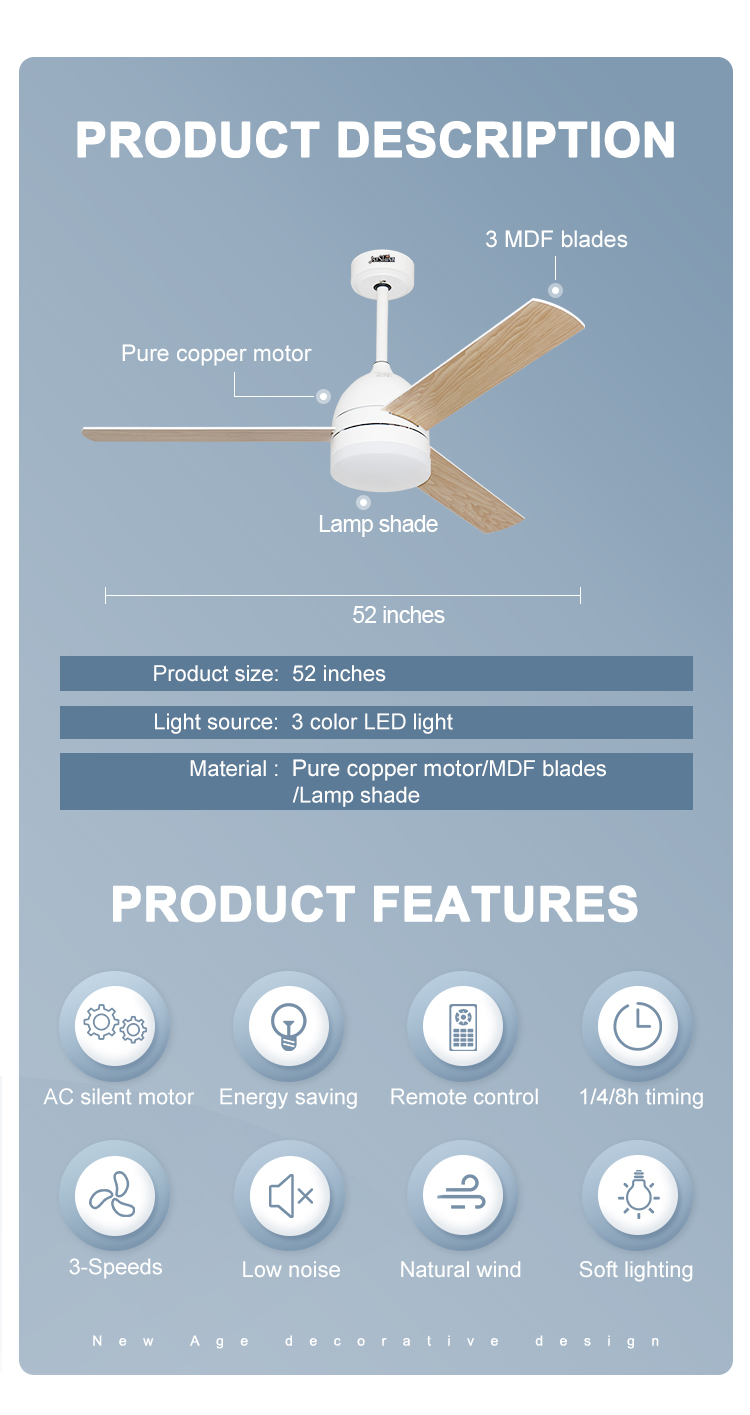 Electric Power Source 1stshine Ceiling Fan with Fancy Design and Dimmable LED Light 2-