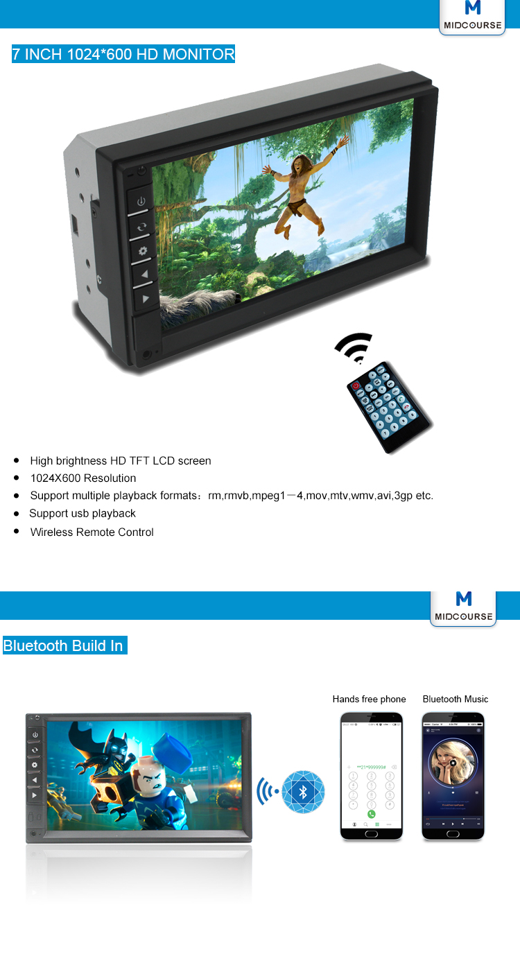 Touch Screen Double Din Stereo With Gps 7 Inch Mp5 Video Player
