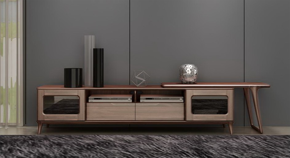 2017 New Walnut Wood Furniture Design Living room sets Long TV Stand & Floor Cabinets