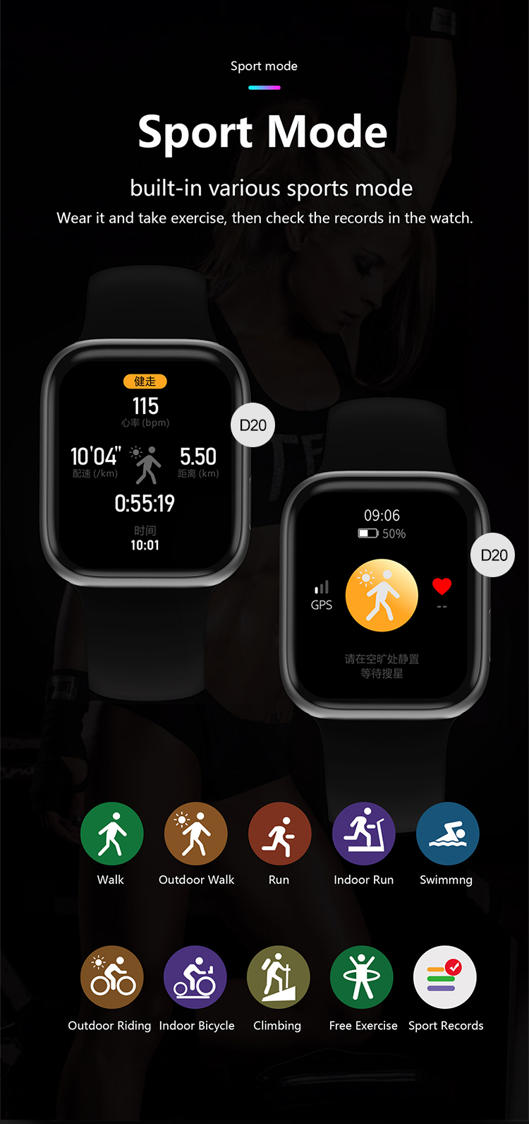 Sedentary Reminder IP68 Waterproof Smartwatch Ram 64M Rom 256M