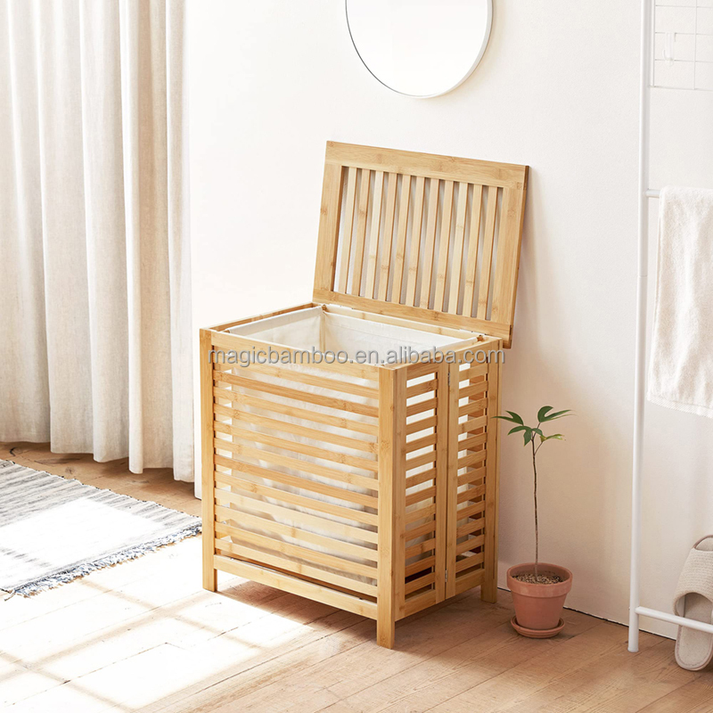 Foldable Bamboo Bathroom Rattan Storage Laundry Hamper Clothes Basket