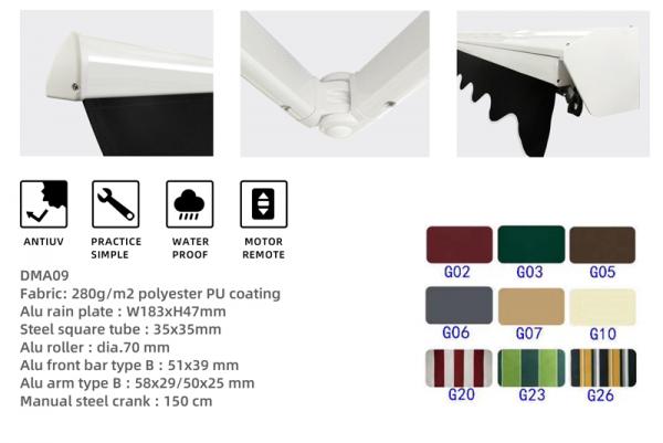Aluminium Waterproof Retractable Awning House Balcony Remote Motor Control