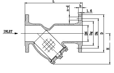 CI Y Type Strainer Dimensions Drawing