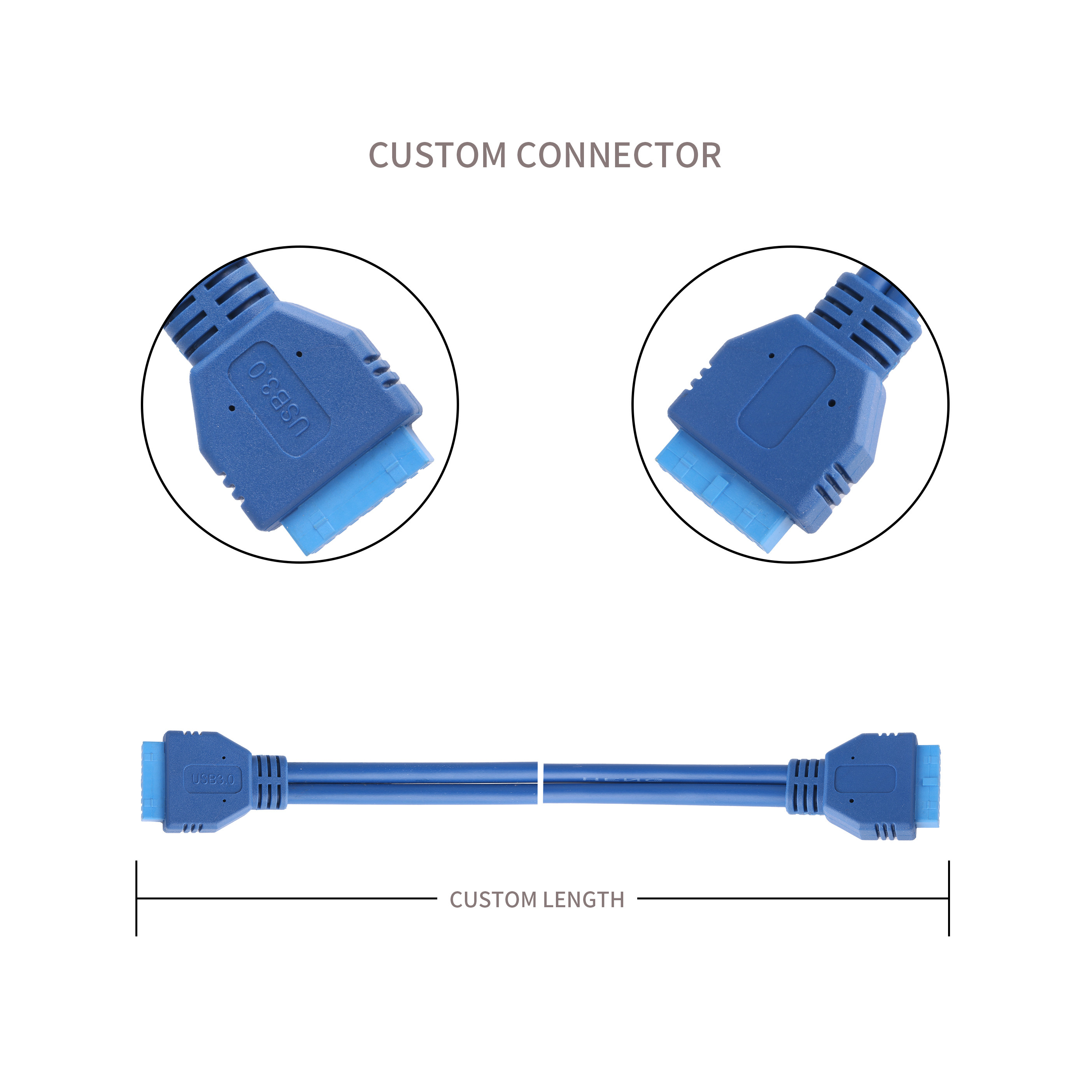 Usb3.0 20p Idc Connector Ldpe Transparent 45p Blue Pvc Oem / Odm