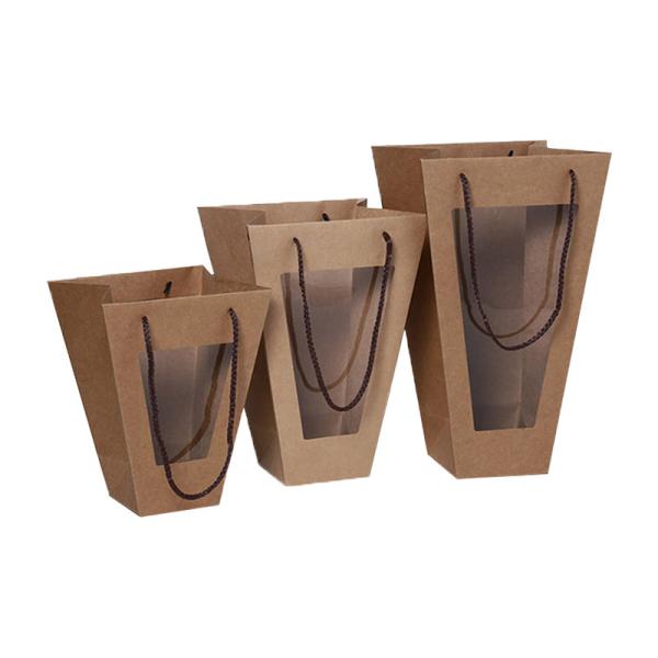 Window Kraft Flower Gift Bag Set Natural Tote Packaging With Display Window White Kraft Options Rope Handles