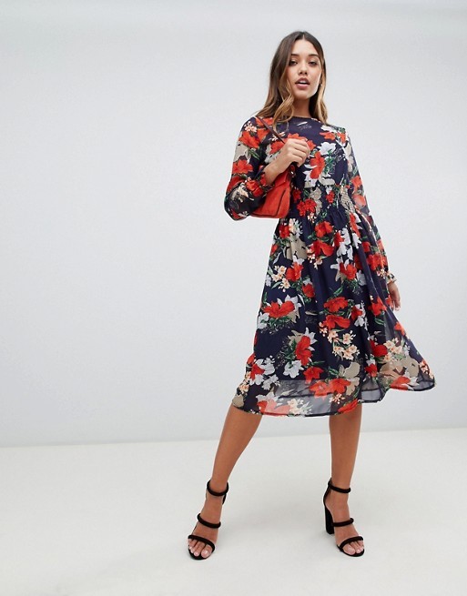 OEM your own hot sale girls high neck floral midi dress