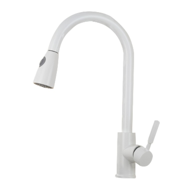 White Stainless Steel Kitchen Faucet Mixer Two Functions Retractable Kitchen Tap