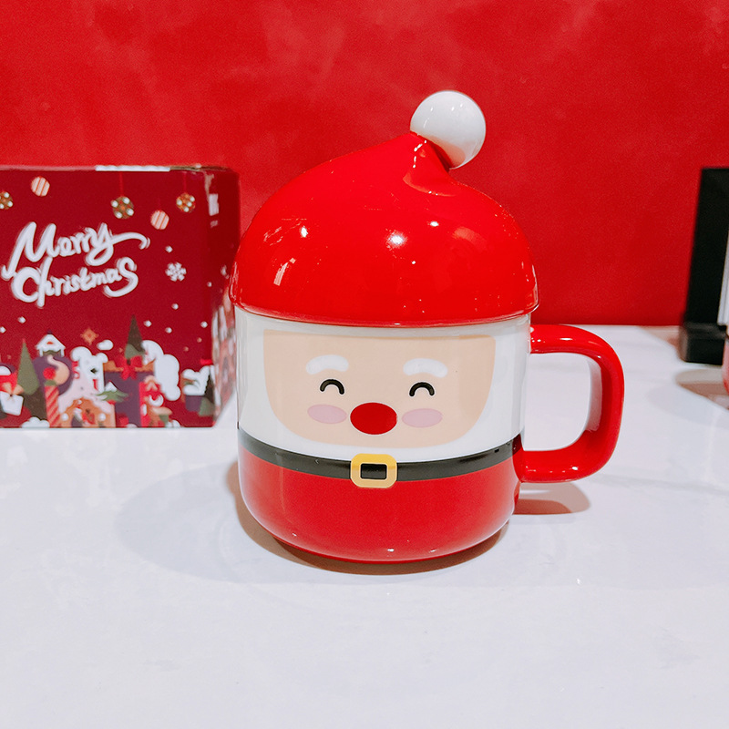 Cute Glossy Ceramic Anniversary Gift Mugs Santa Shape For Christmas Festival