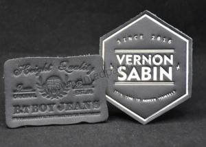 China Small Black Custom Leather Clothing Labels Debossed For Jeans wholesale