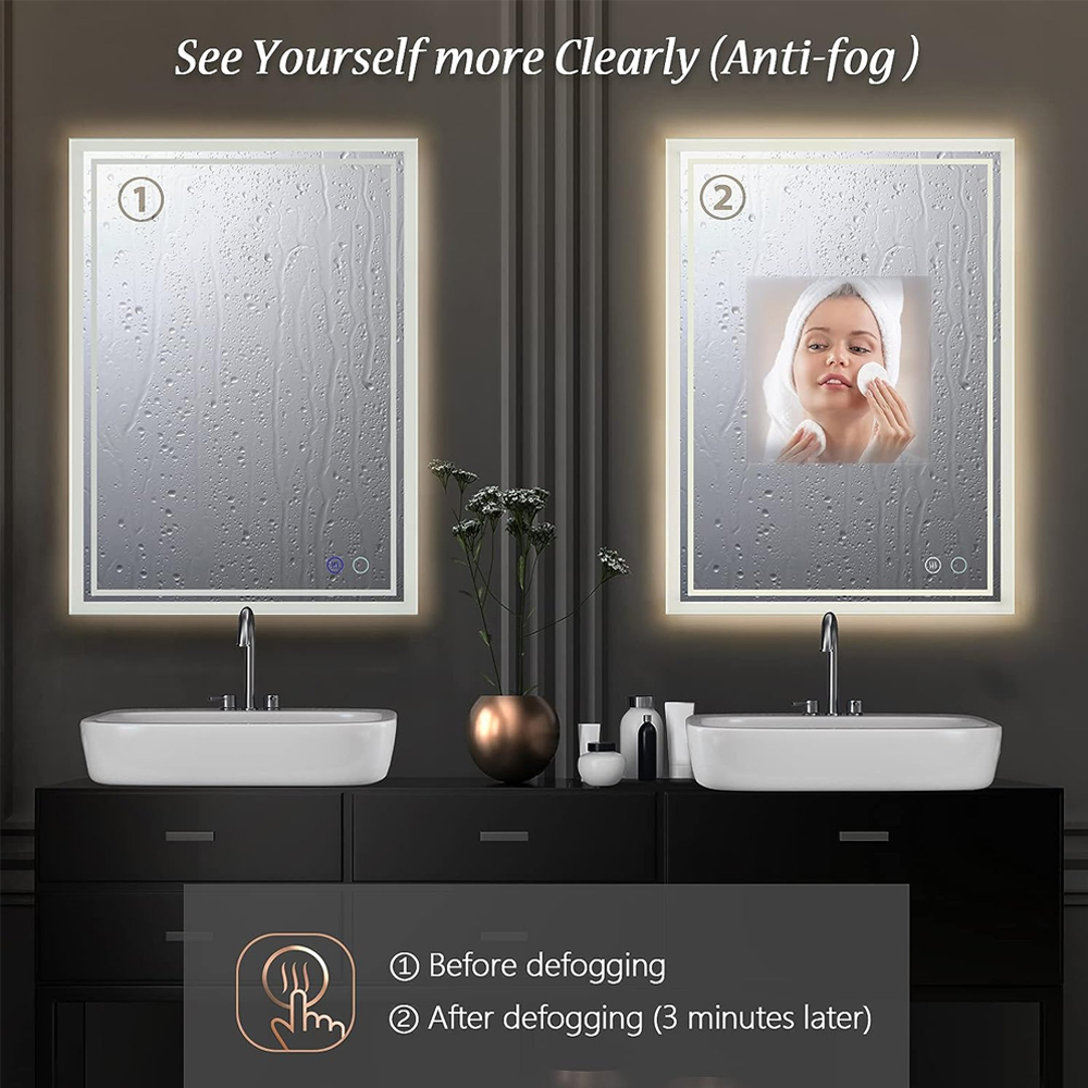 Customized DC12V SL Split Tripple Button Tripple Color Touch Sensor Switch Radar Time Temperature Display Screen with bracket Smart Mirrors