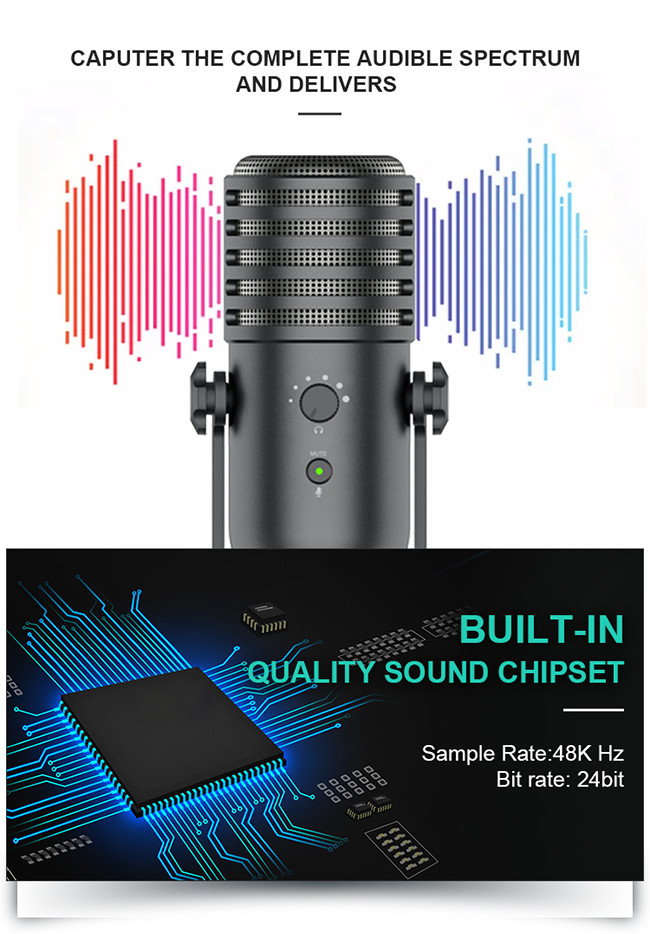 48Khz USB Condenser Microphones 24Bit With 14mm Diaphragm
