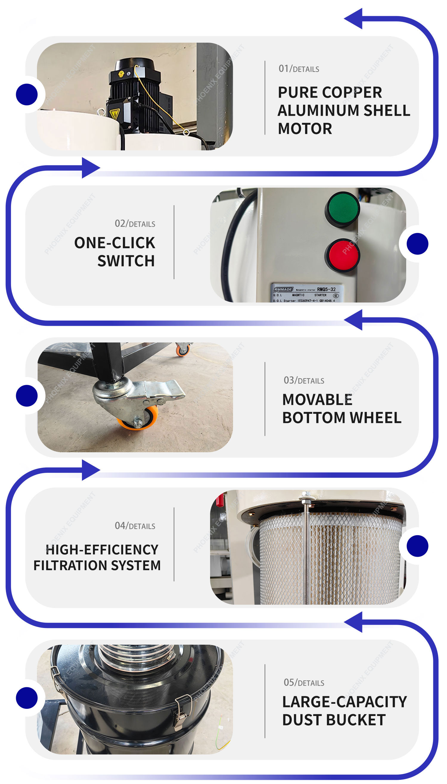 PDC3200F Dust Collector Machine with Variable Frequency 135 kg Weight 1200*600*2100mm Size
