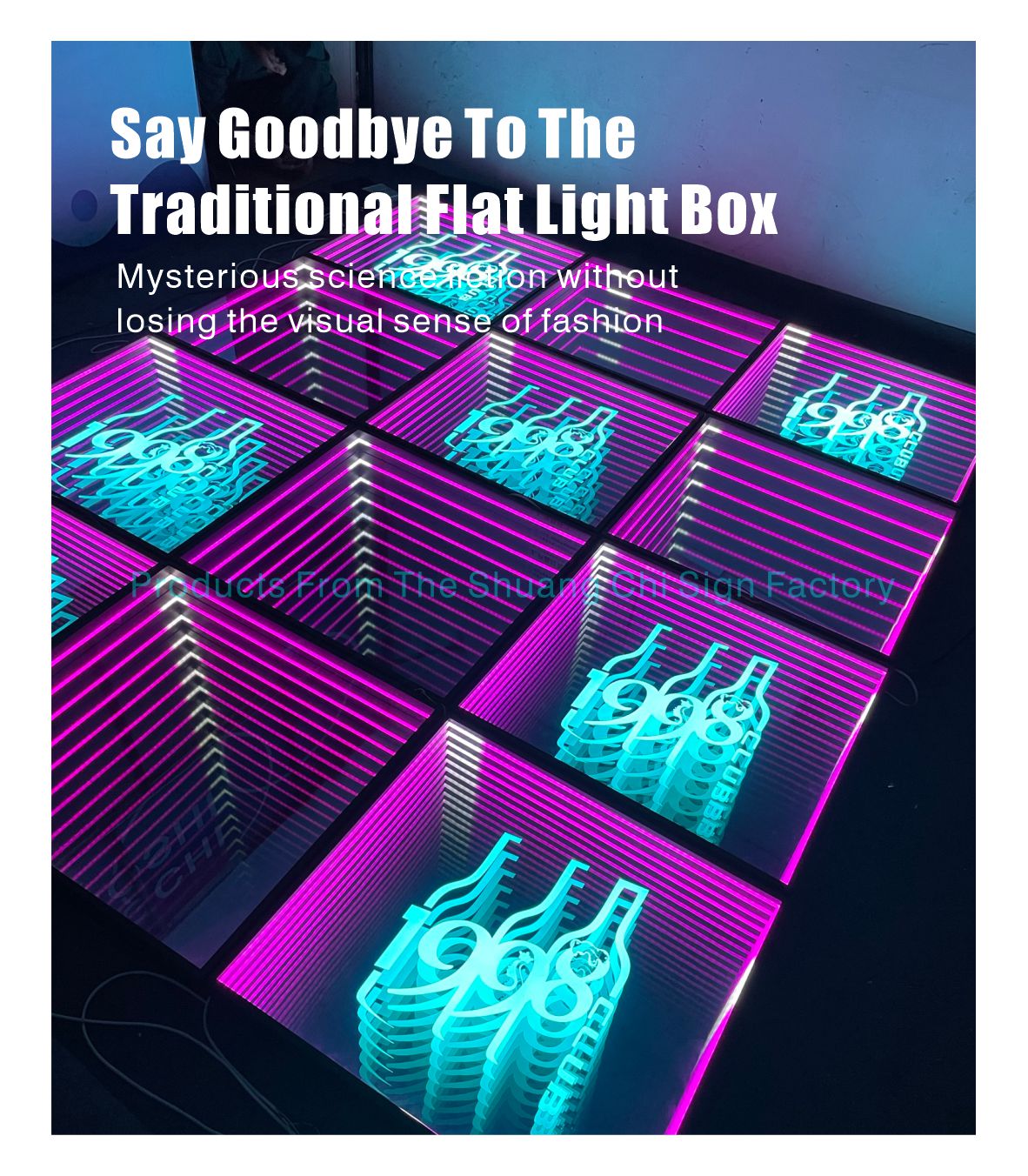 High Brightness LED Light Infinity Illusion Mirror Neon Sign for End Custom Products