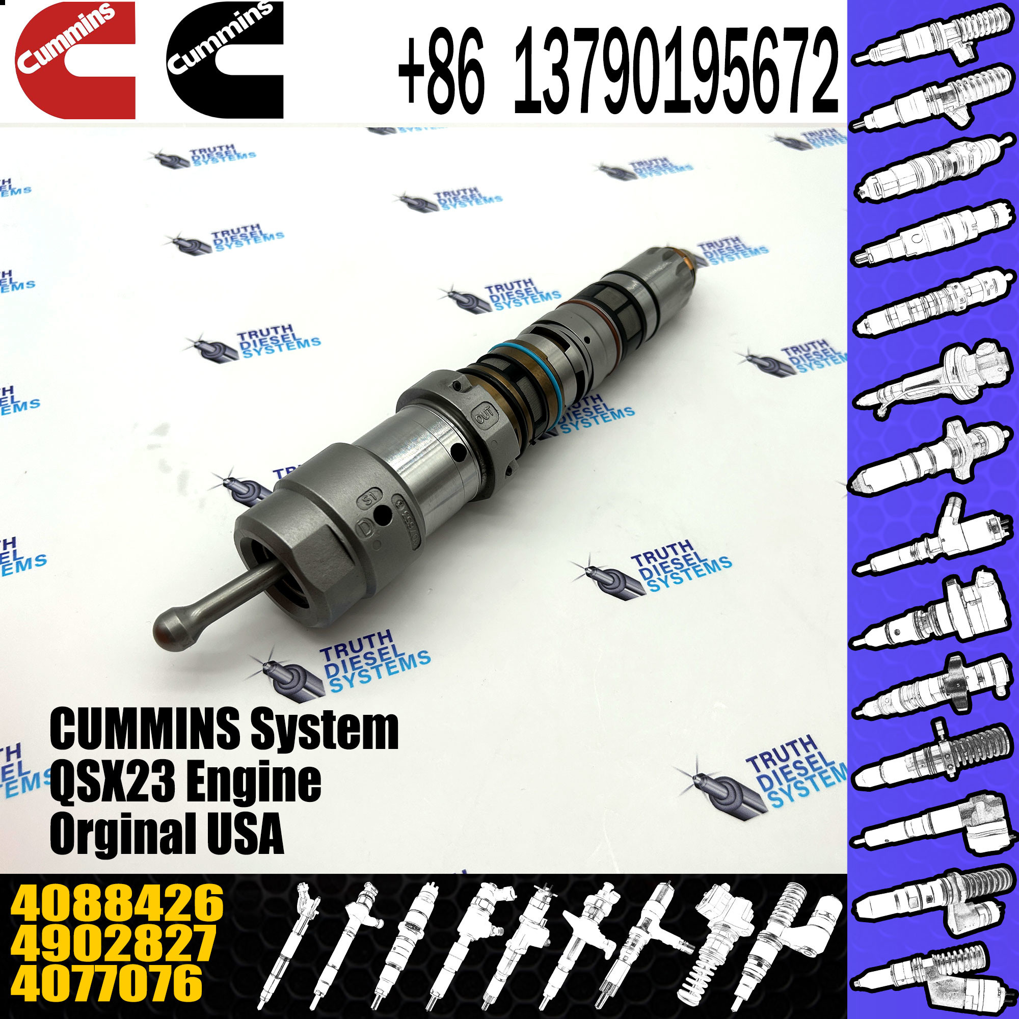 Truck tractor excavator diesel engine spare part QSK23 QSK60 QSK19 fuel injector 4902827 4077076 4062090 4088426