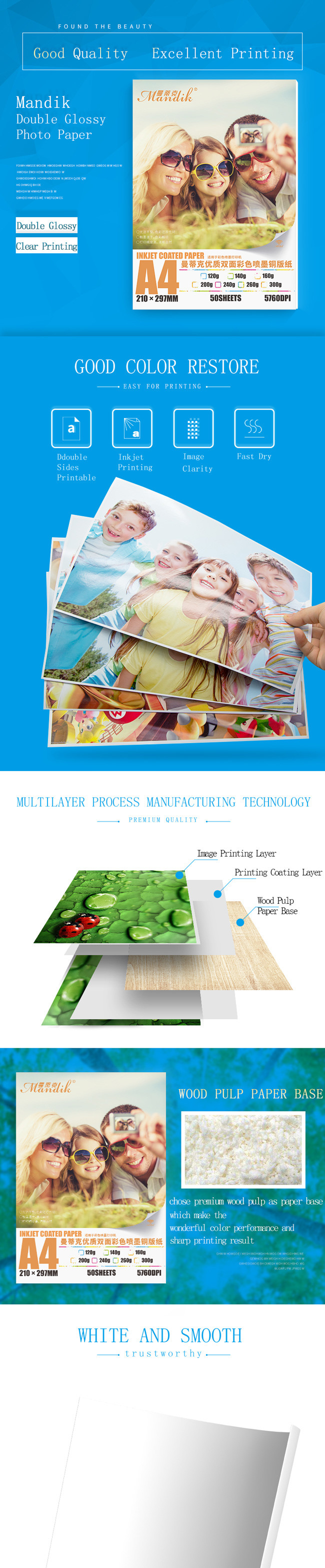 A4 A3 Paper Pulp Double Side Glossy Photo Paper