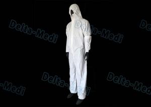 China White SF Disposable Hooded Coveralls , Anti Water Disposable Safety Coveralls wholesale