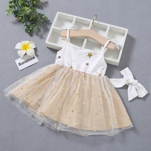 China 35in Girls Childrens Slip Summer White Sleeveless Cotton Cute Cartoon Dress wholesale
