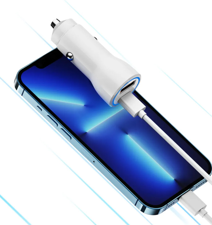 PD QC 20W USB A USBC Dual Ports Car Fast Charger Smartphone With Light Output 2 In 1 Travel Charger
