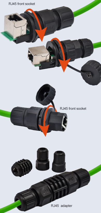 Network 8 Pin Waterproof Rj45 Jack Plastic Straight Male To Female Rj45 Molded Cable