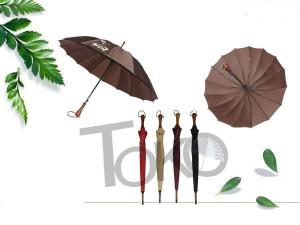 China Wooden Unbreakable Walking Stick Umbrella Auto Open 190T Polyester Fabric wholesale