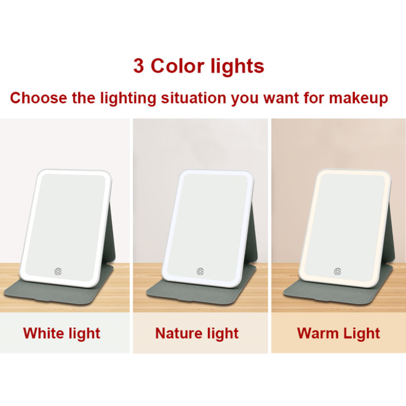 Trendy Led PU Leather IPad Makeup Mirror Standing Led Lighted Mirror Portable For Travel