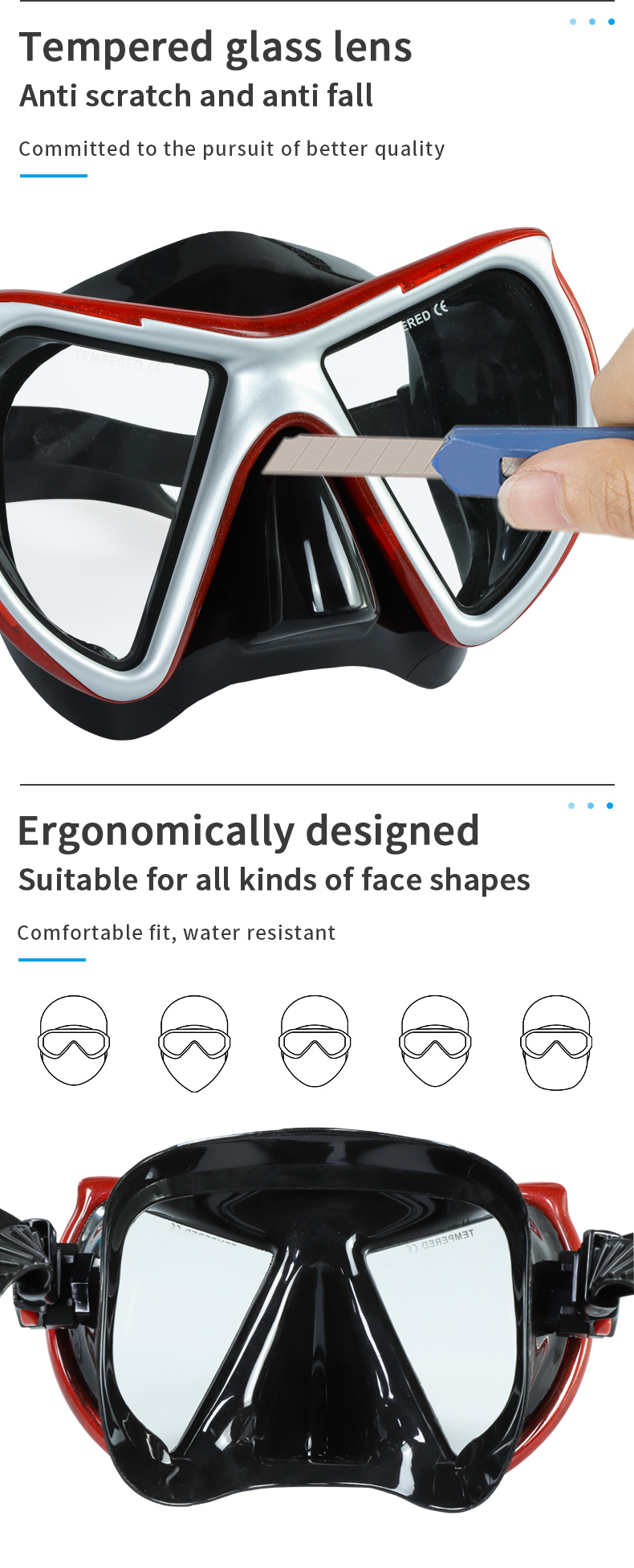 PC Plastic Underwater Scuba Diving Mask Snorkel For Water Sports