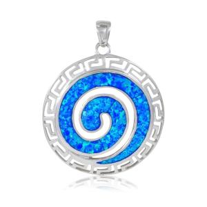 China 925 Sterling Silver Hawaiian Blue Fire Opal Greek Key Meander Meandros Spiral Crystal Pendant wholesale