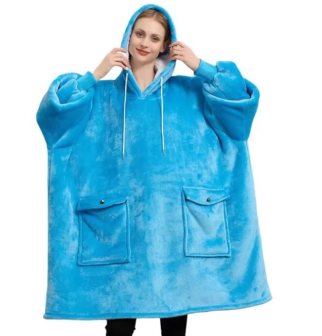 Soild Color Oversized Sherpa Hoodie Blanket Extra Long Hooded Blanket Casual