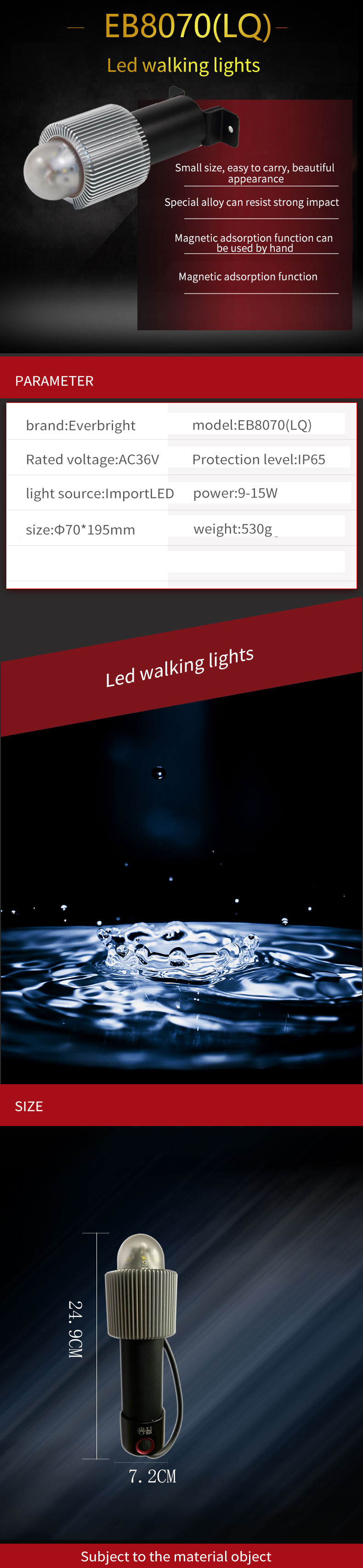 Waterproof IP65 9W Explosion Proof Torch Light With Non Slip Handles