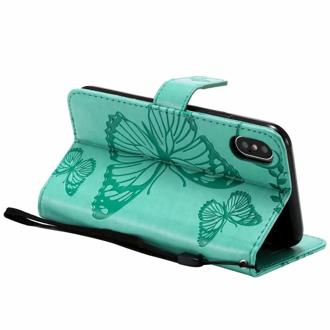 Embossing 3D Butterfly Leather Bracket Stand Wallet Case with slots for iPhone